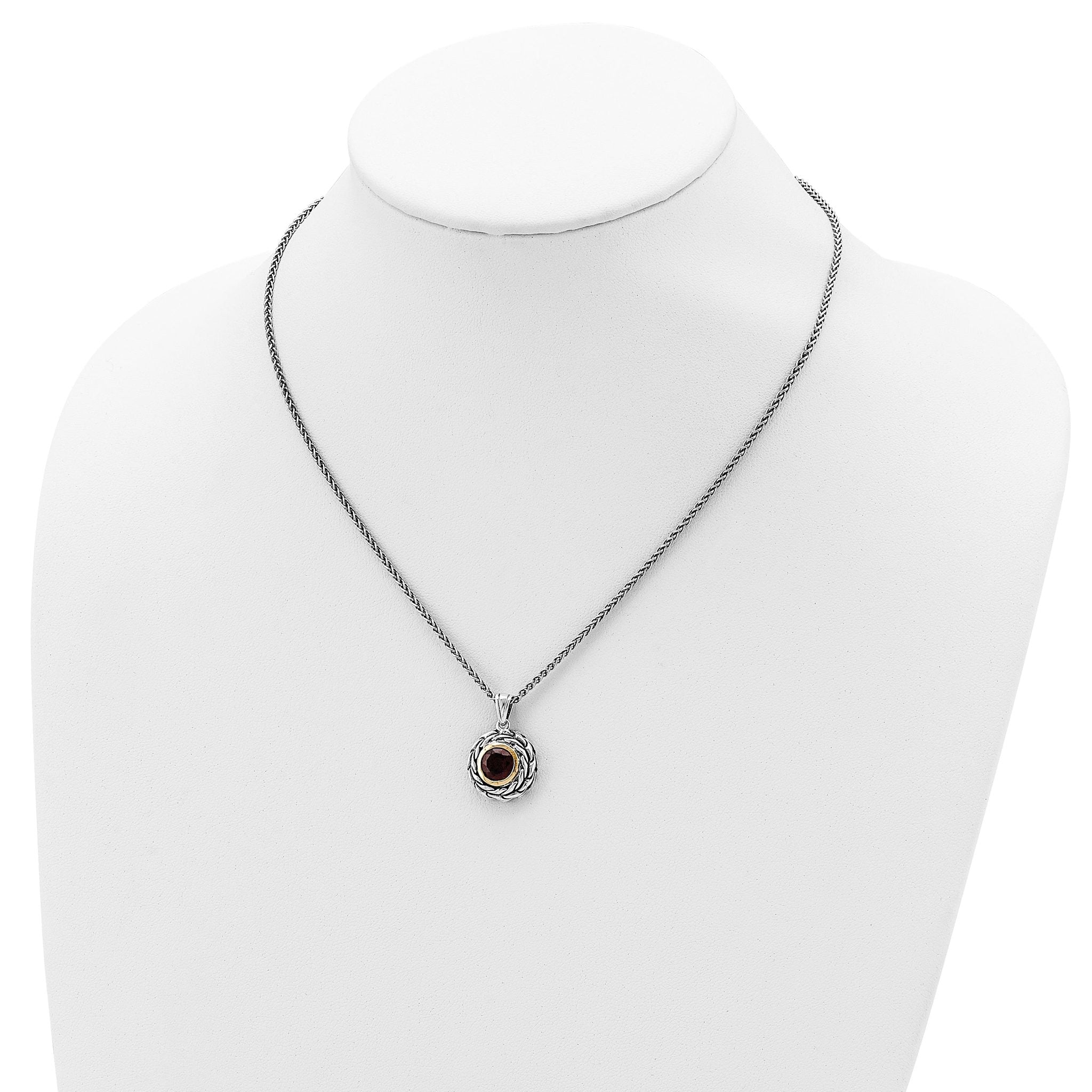 Shey Couture Sterling Silver with 14K Accent 18 Inch Antiqued Round Garnet Necklace