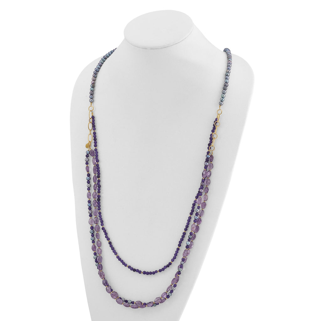 Sterling Silver Gold-plated Multi Stone Adj. 17in or 40in Necklace