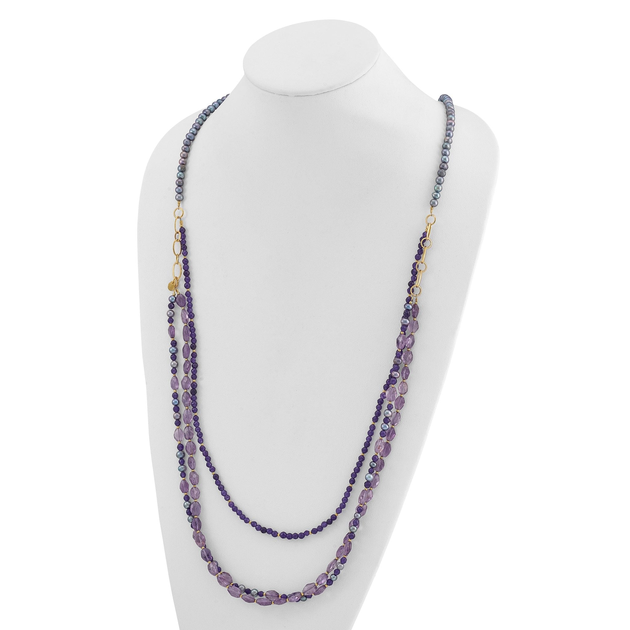 Sterling Silver Gold-plated Multi Stone Adj. 17in or 40in Necklace