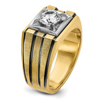 14k Two Tone with Black Rhodium 1 carat Lab Grown Diamond VS/SI+ G+ Complete Polished and Satin Men's Ring