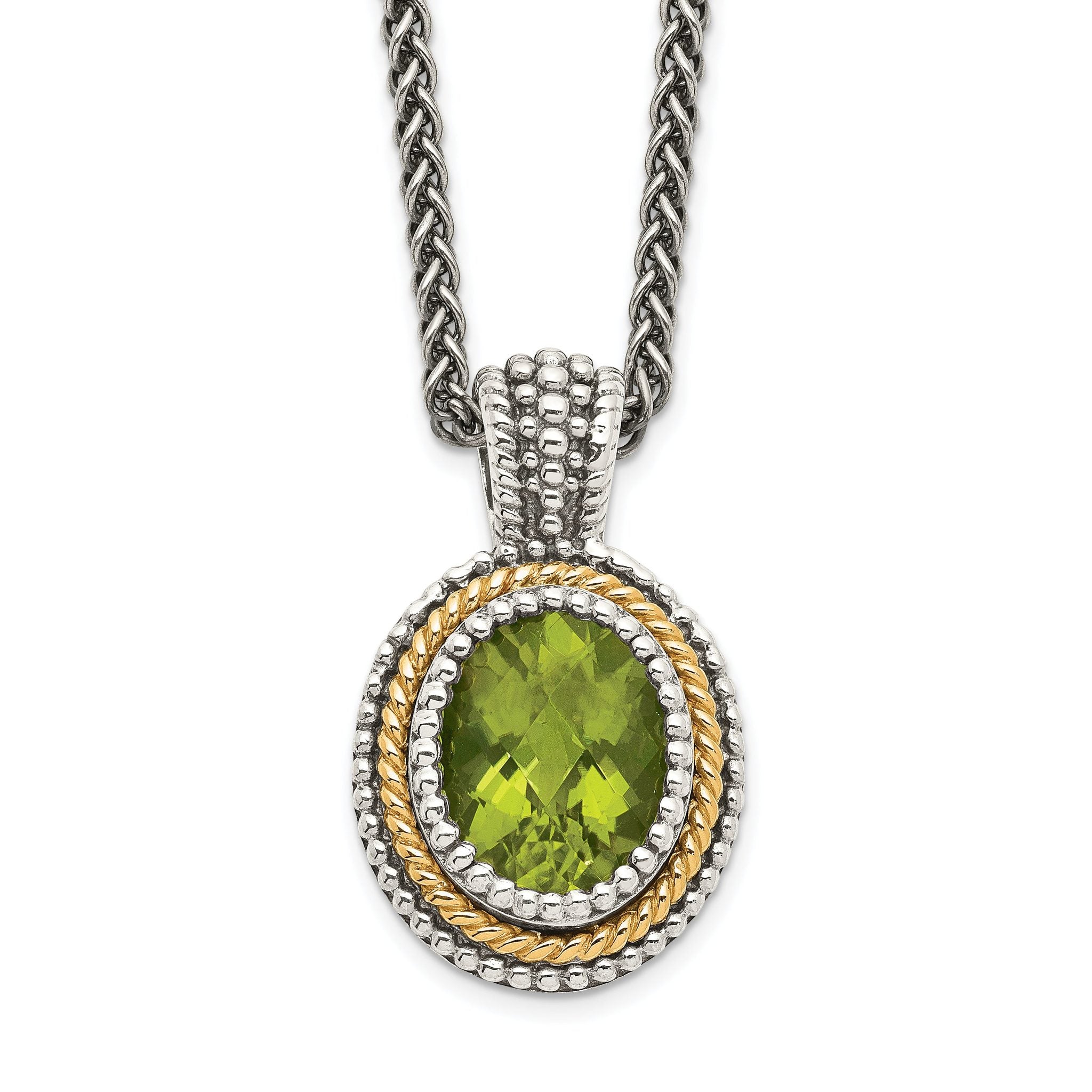 Shey Couture Sterling Silver with 14K Accent 18 Inch Antiqued Oval Bezel Peridot Necklace Main image