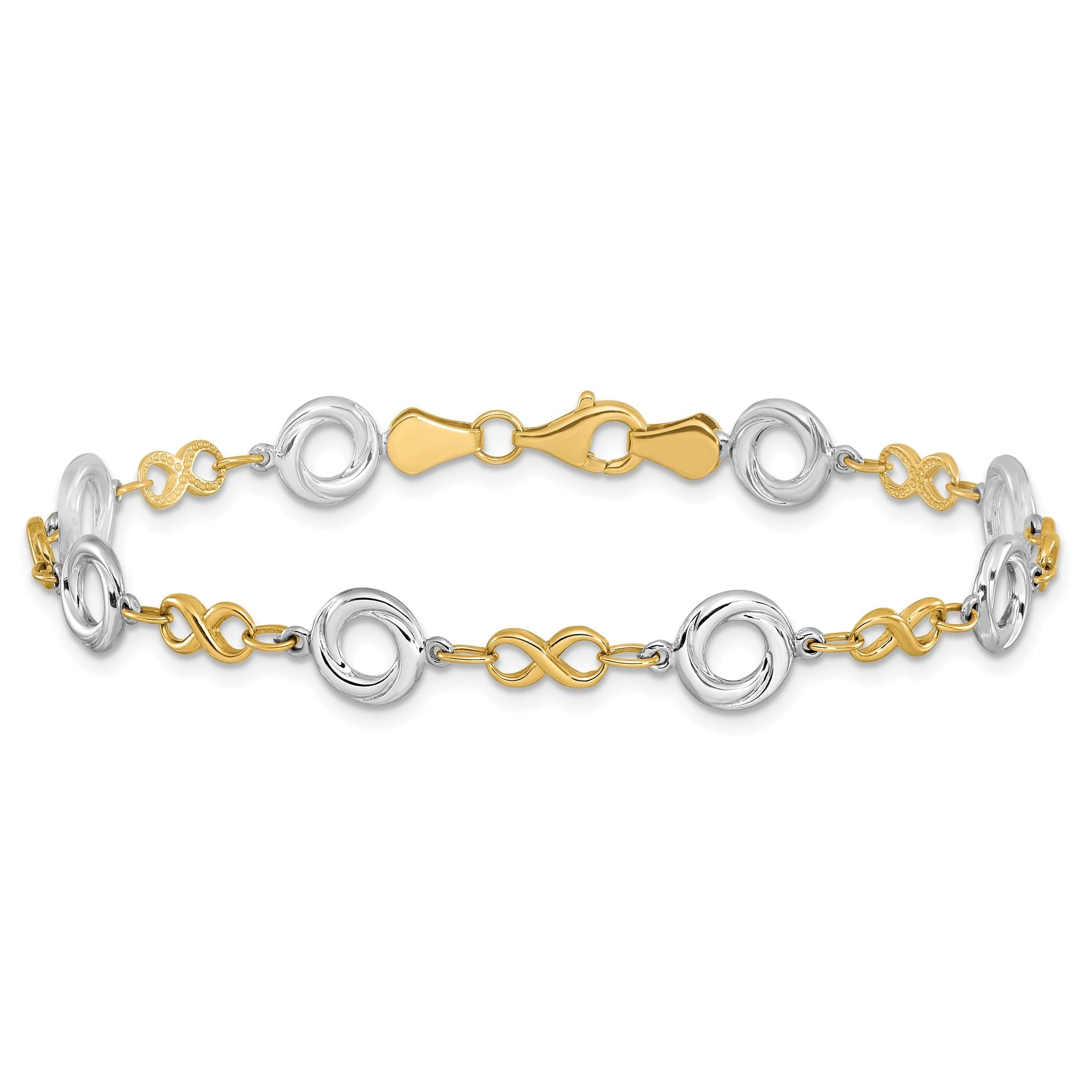 10K Two-tone Polished Textured Infinity Bracelet