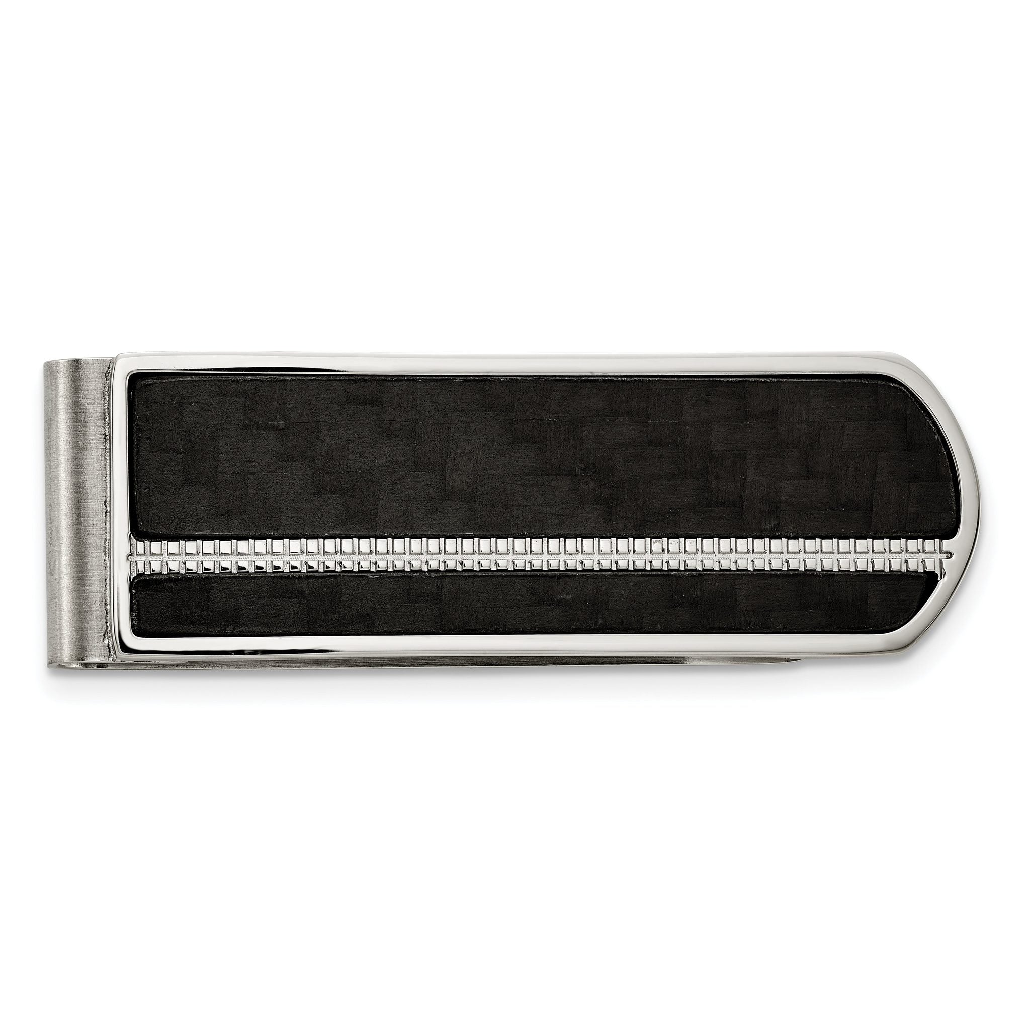 Chisel Stainless Steel Brushed and Polished Black Carbon Fiber Inlay Money Clip Main image