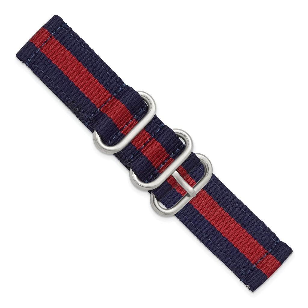 Navy & Red Stripe Nylon Watch Band in Stainless Steel, 24mm