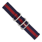 Navy & Red Stripe Nylon Watch Band in Stainless Steel, 24mm