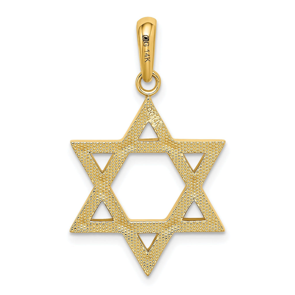 14K Gold Star of David Pendant with Closed Back Elegant Design 33mm