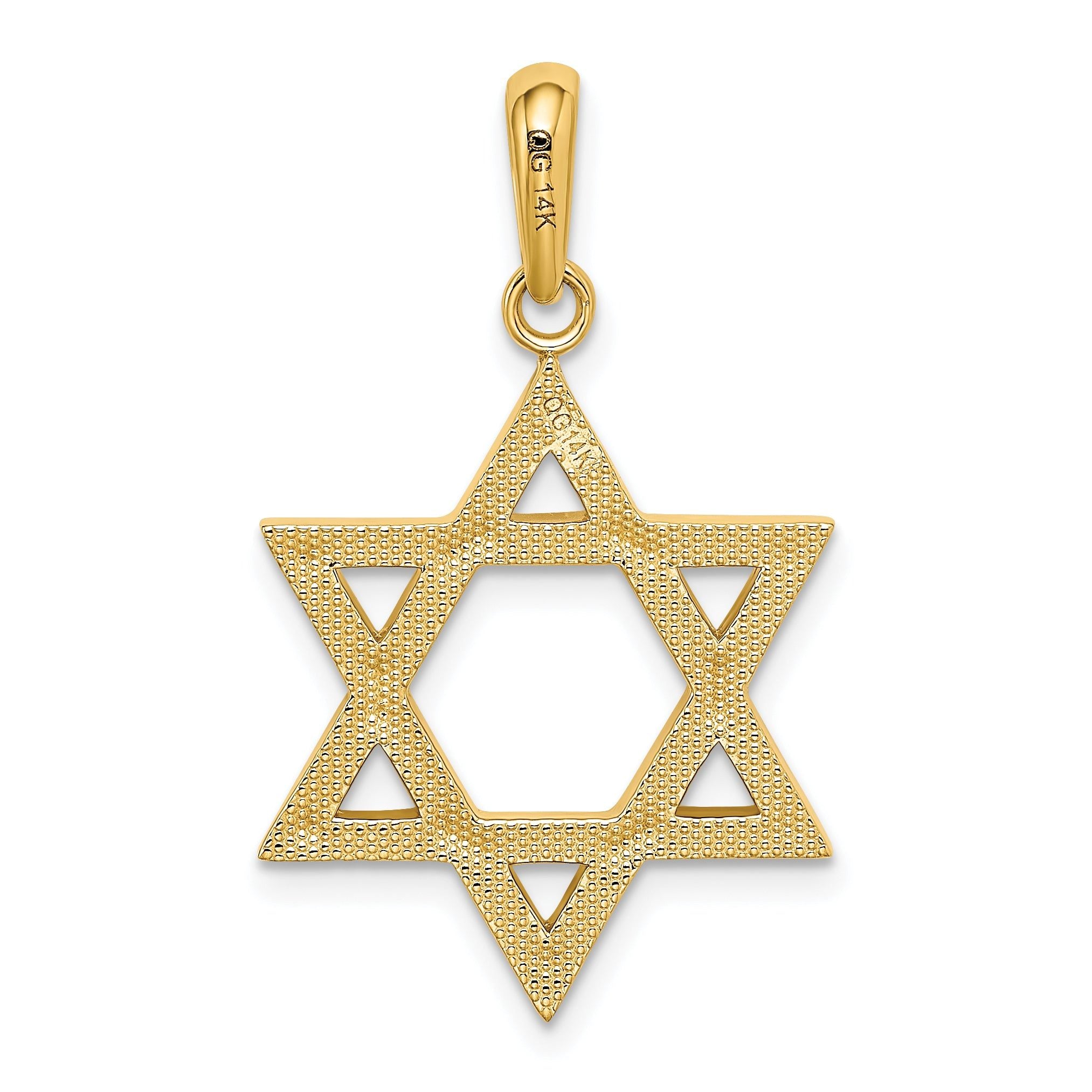 14K Gold Star of David Pendant with Closed Back Elegant Design 33mm