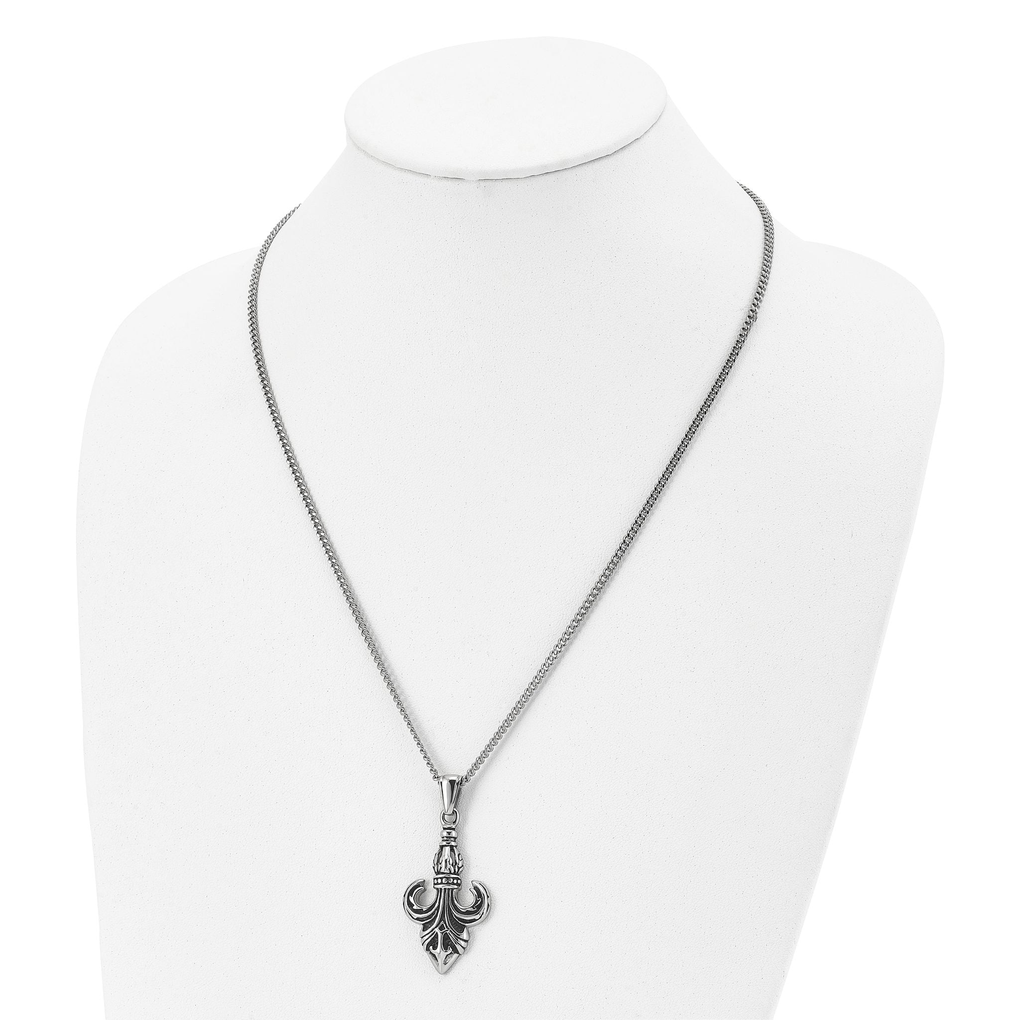 Fleur-de-Lis Pendant Necklace in Stainless Steel, 22" Secondary image
