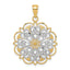 14K Gold Filigree Hearts Pendant with Rhodium Accents and Scalloped Edge