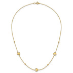 14k Polished Heart in Circle with Diamond-cut Beads 7-Station 16.75 inch Necklace