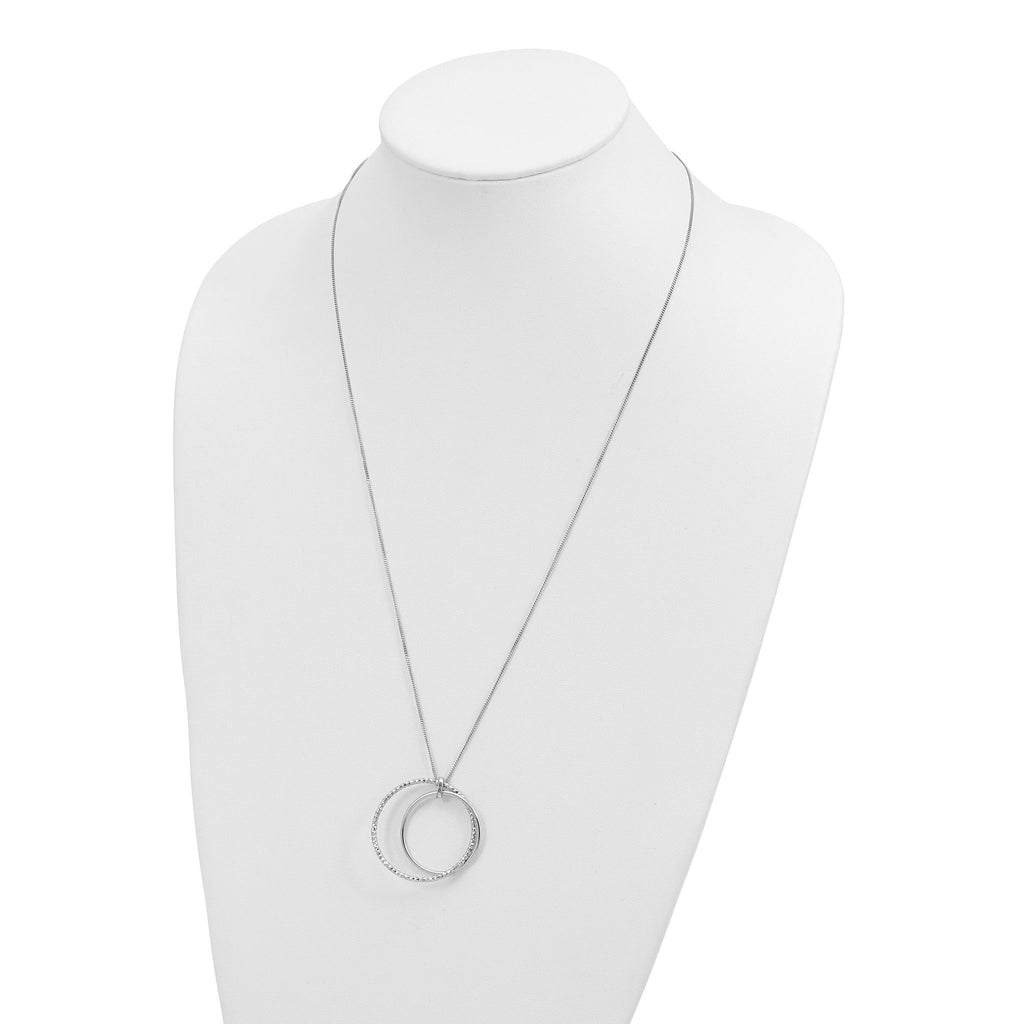 Sterling Silver Rhodium-plated Polished Diamond Cut w/2in ext. Necklace