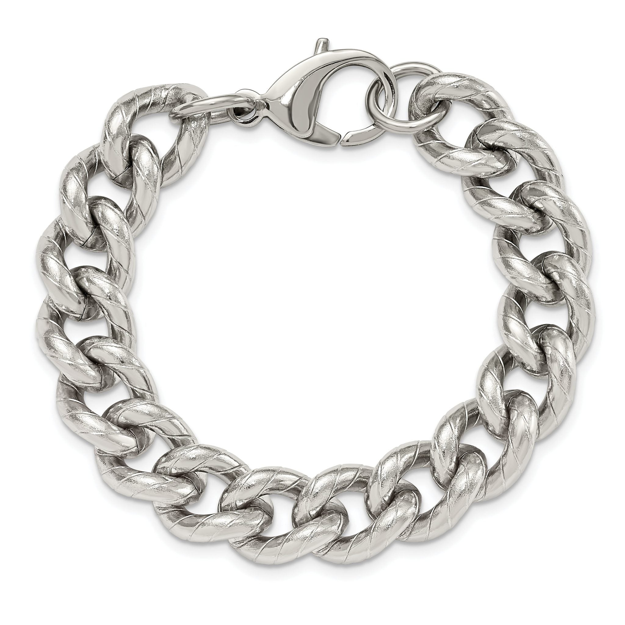 Stainless Steel Polished and Textured 14.5mm Curb Bracelet
