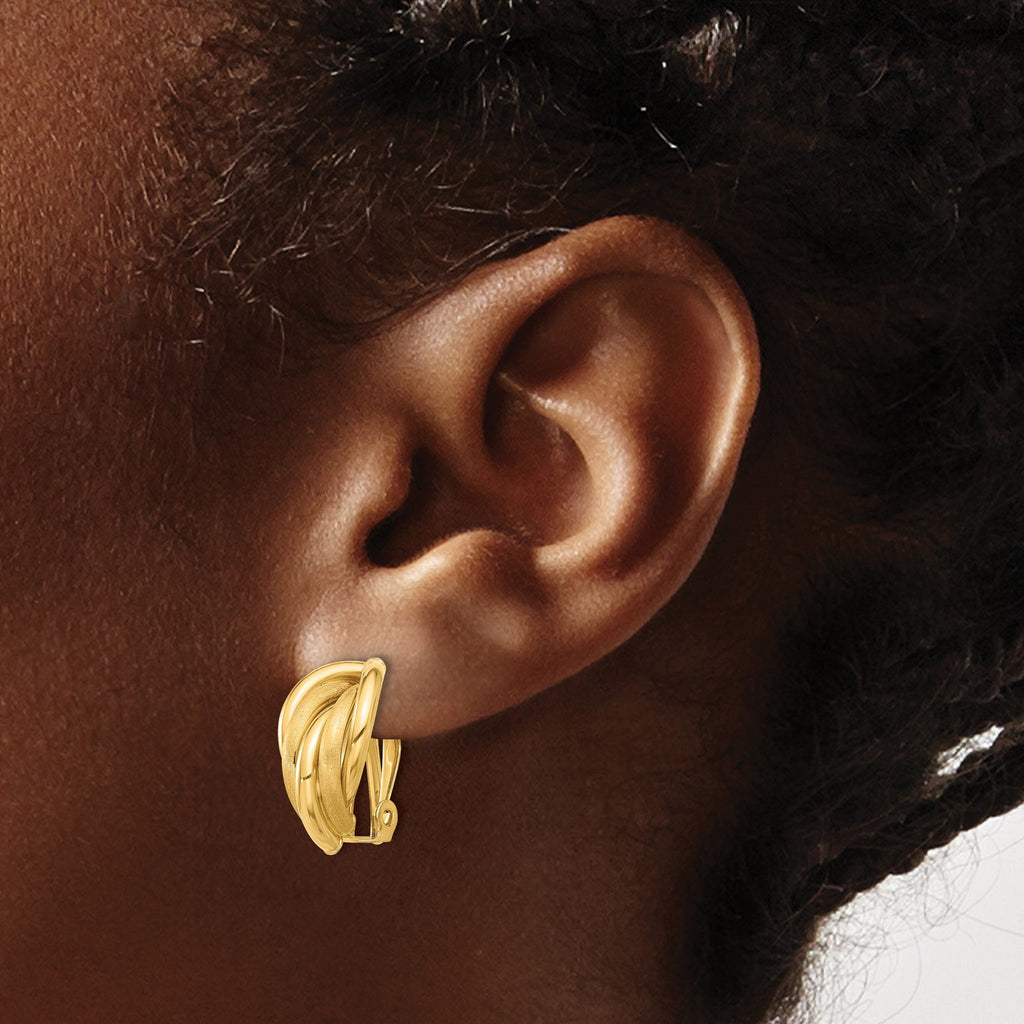 14K Polished and Satin Omega Clip Non-pierced Earrings