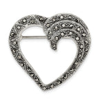 Sophia Jewelers 925 Sterling Silver Marcasite Open Heart Brooch Vintage Chic