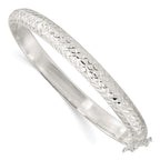 Sterling Silver Rhodium-plated Polished and Diamond-Cut 7.00mm Hinged Bangle