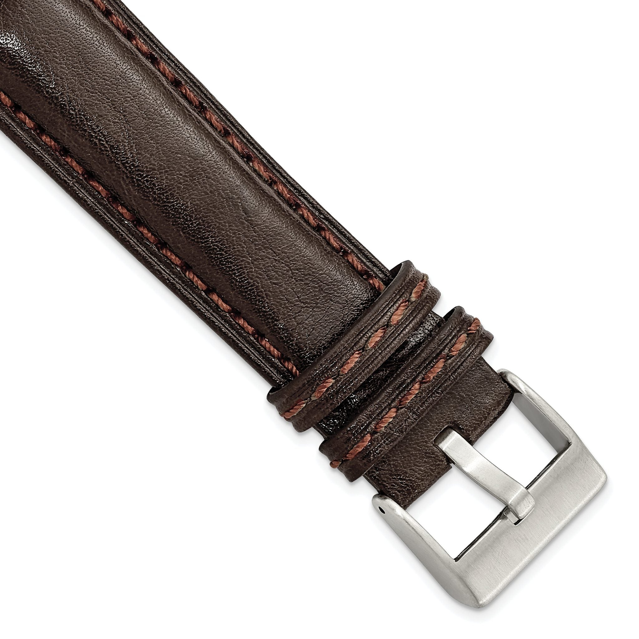 Belting Leather Watch Band in Dark Brown with Steel Buckle, 24mm