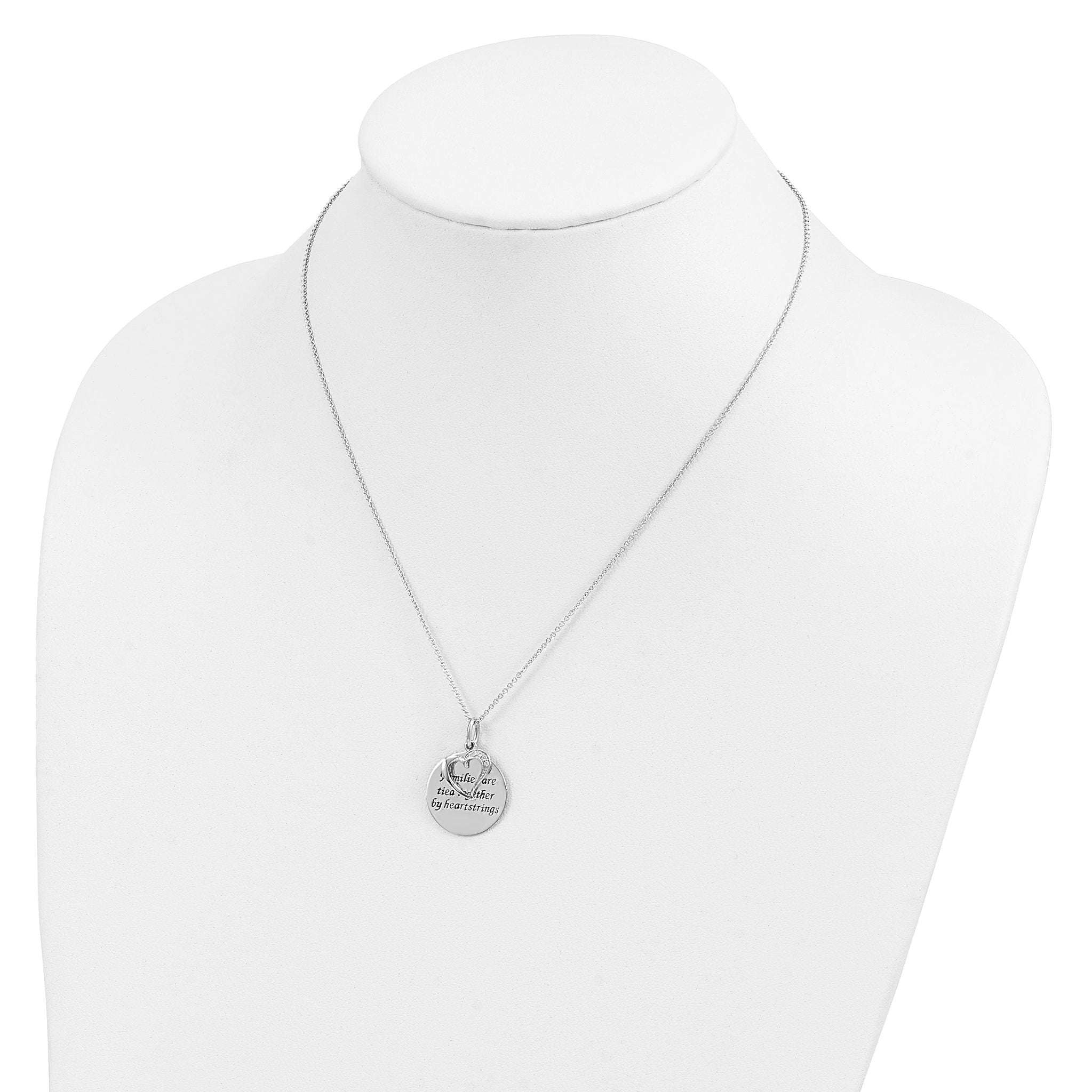 Sentimental Expressions Sterling Silver Rhodium-plated Antiqued CZ Families Are Tied Together 18in Heart Necklace