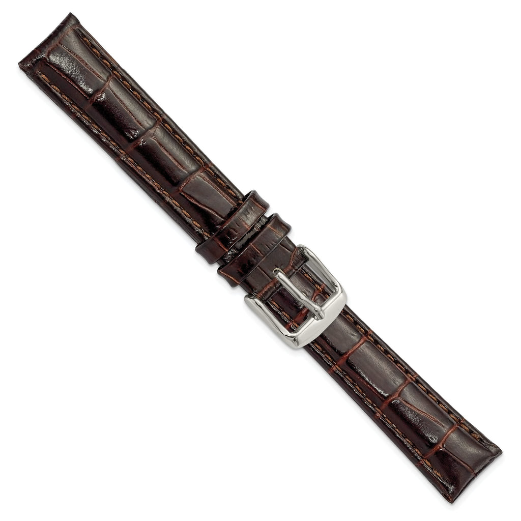 Crocodile-Grain Chronograph Watch Band in Dark Brown Leather, 16mm