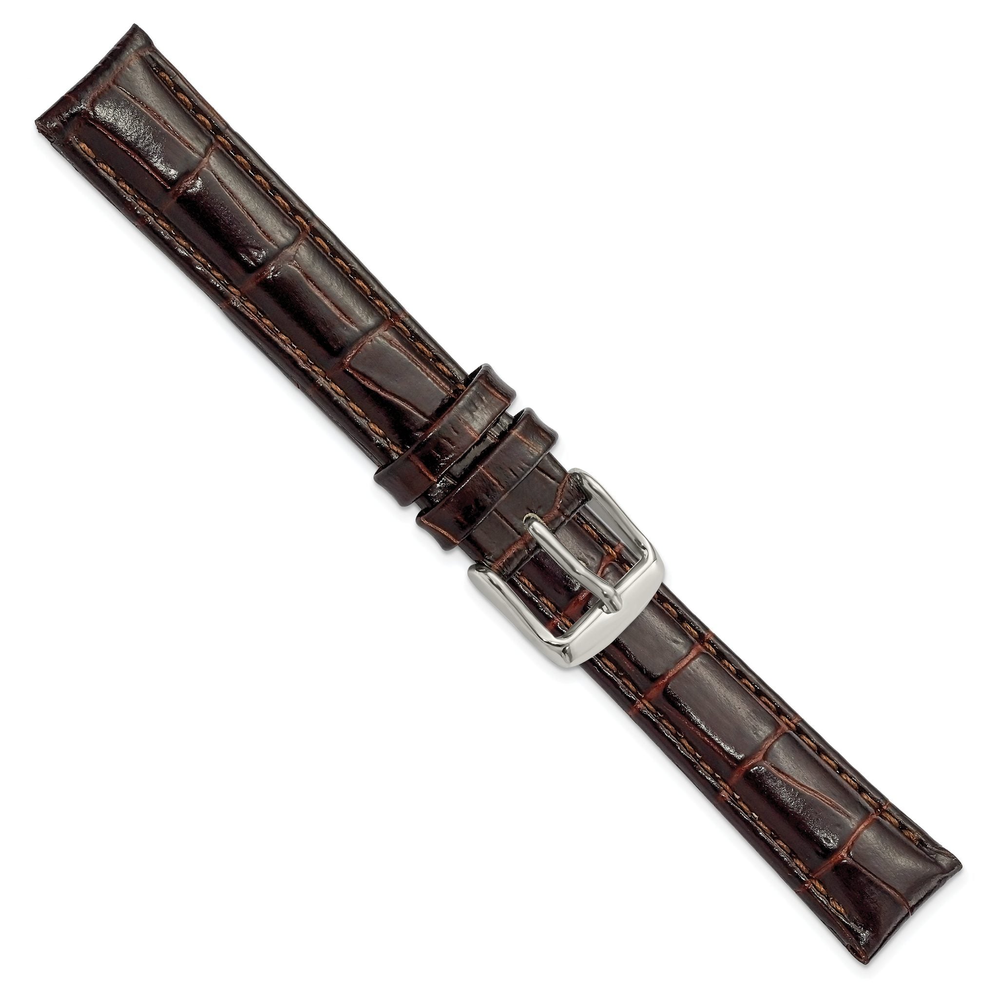 Crocodile-Grain Chronograph Watch Band in Dark Brown Leather, 16mm