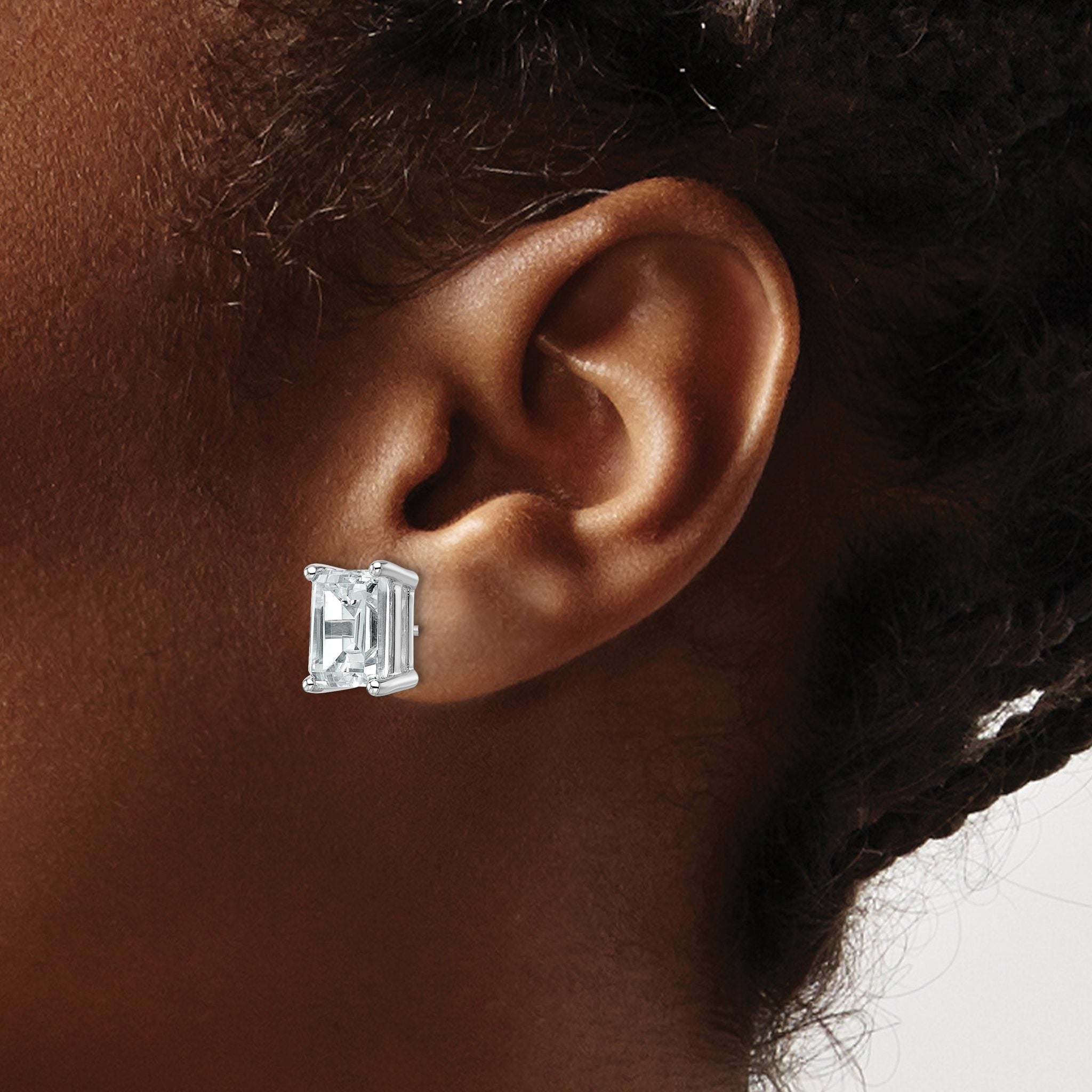 14K White Gold 6 ct Lab-Created Diamond VS+ F+, Octagon / Emerald-Cut 4-Prong Stud Earrings