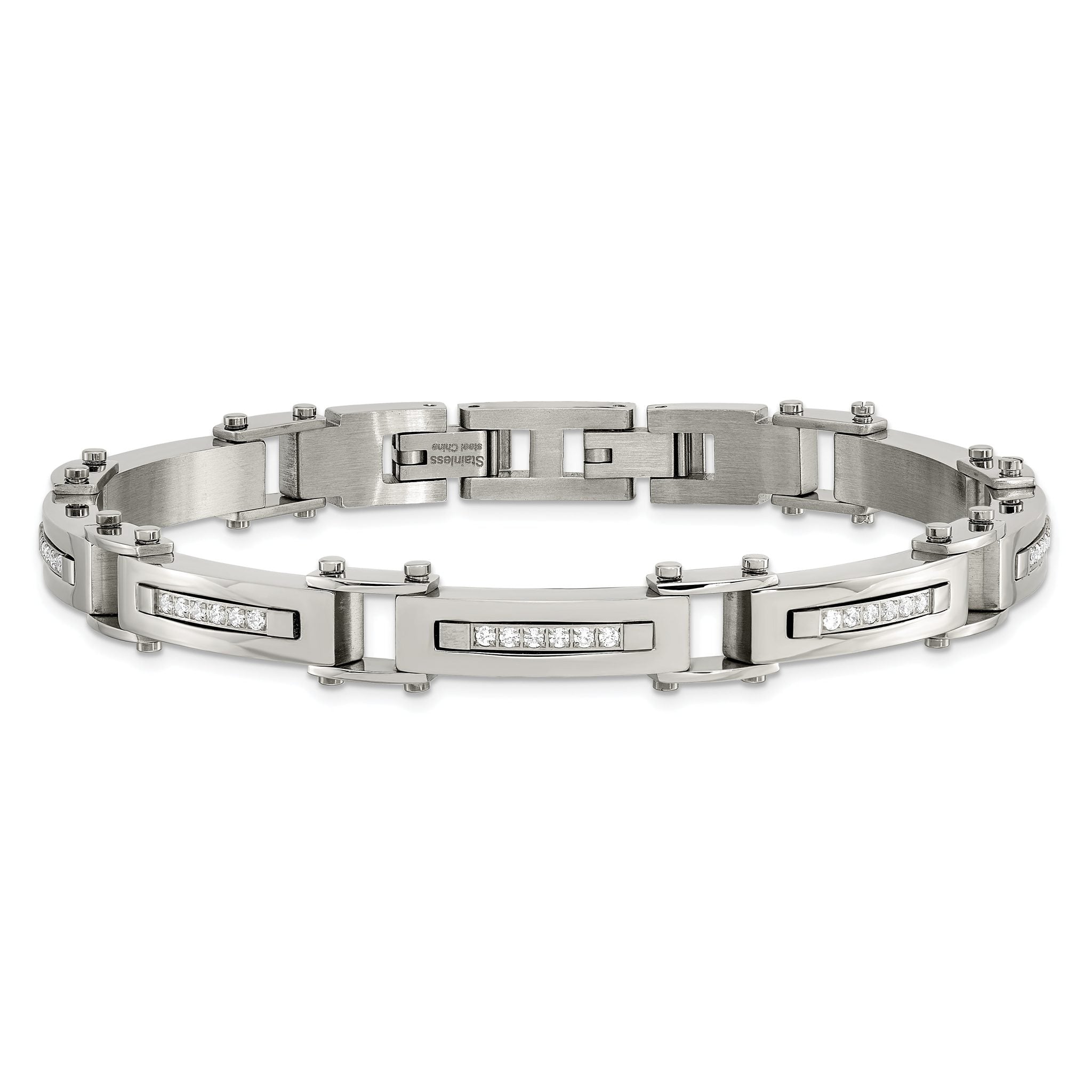 Stainless Steel Polished with Cubic Zirconia Bracelet with . Extension for Men