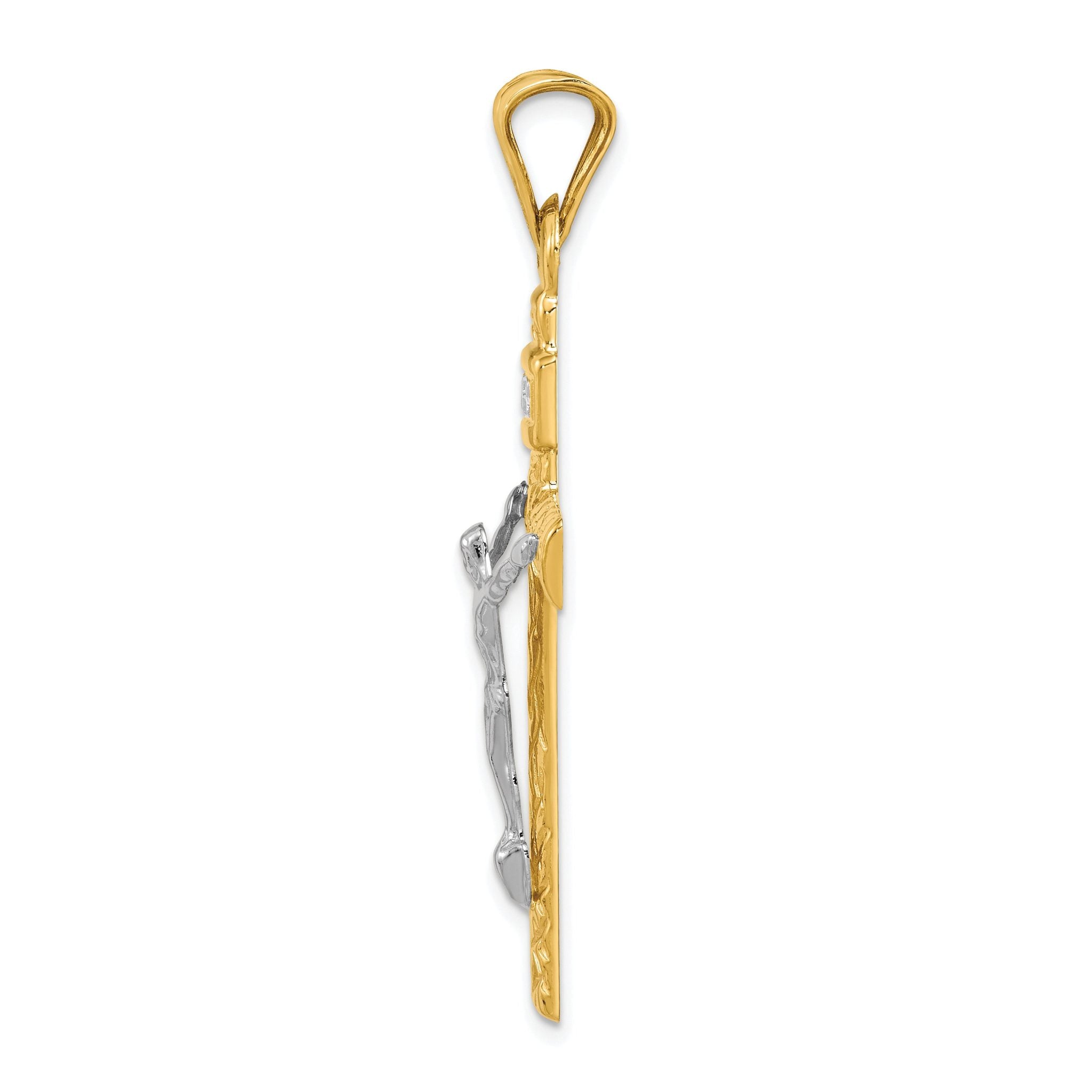 14K Two-Tone Gold Crucifix Pendant with Rhodium Polished Finish Secondary image