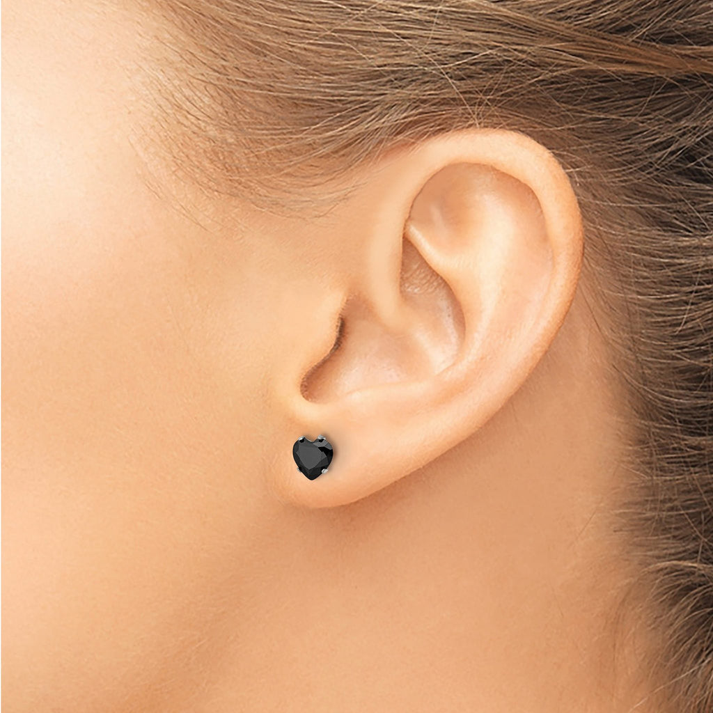Stainless Steel Polished Heart Black Cubic Zirconia Stud Earrings