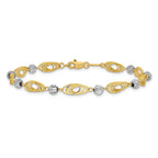 14K Gold Two-tone Oval Links with Diamond Cut Beads Bracelet