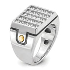 14k Two-tone Men's Polished and Grooved 5-Row Cluster Ring Mounting, Mounting Only