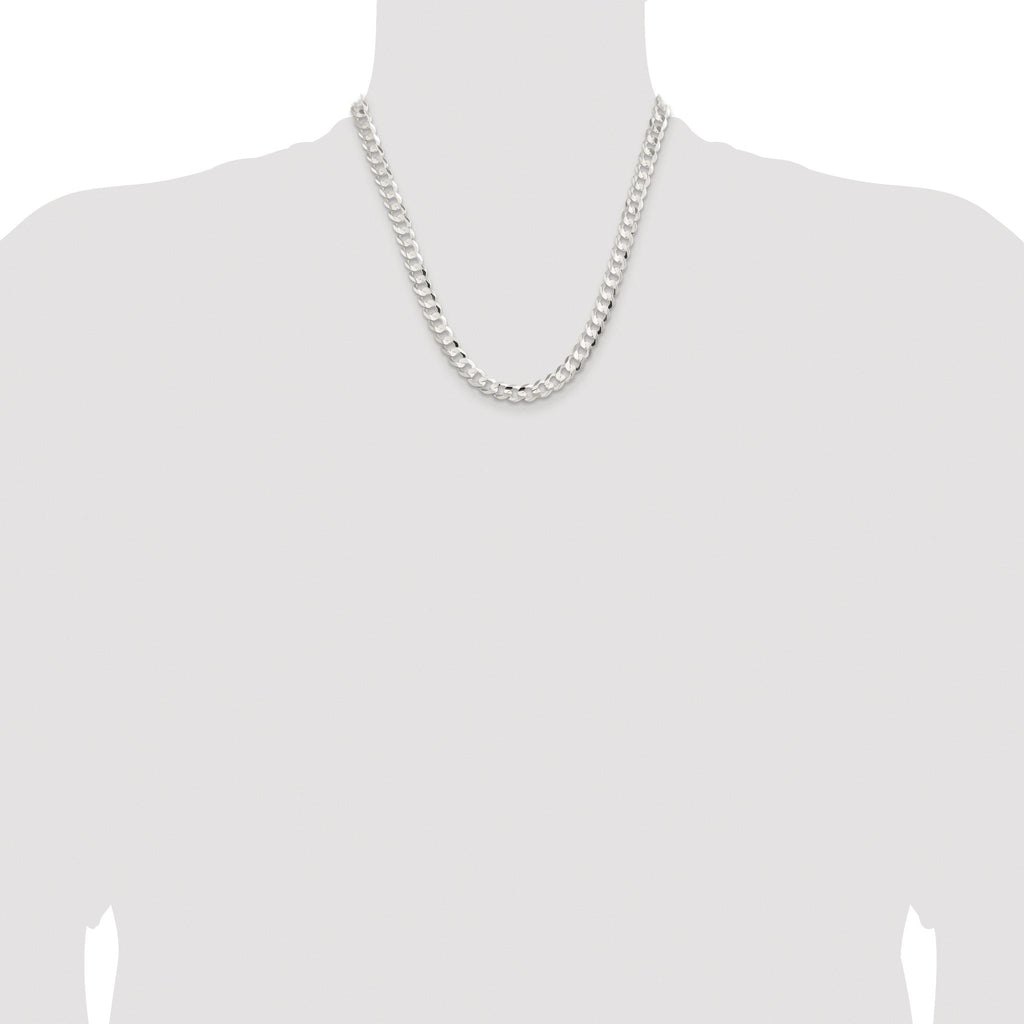 Sterling Silver Rhodium-plated 7.8mm Concave Beveled Curb Chain