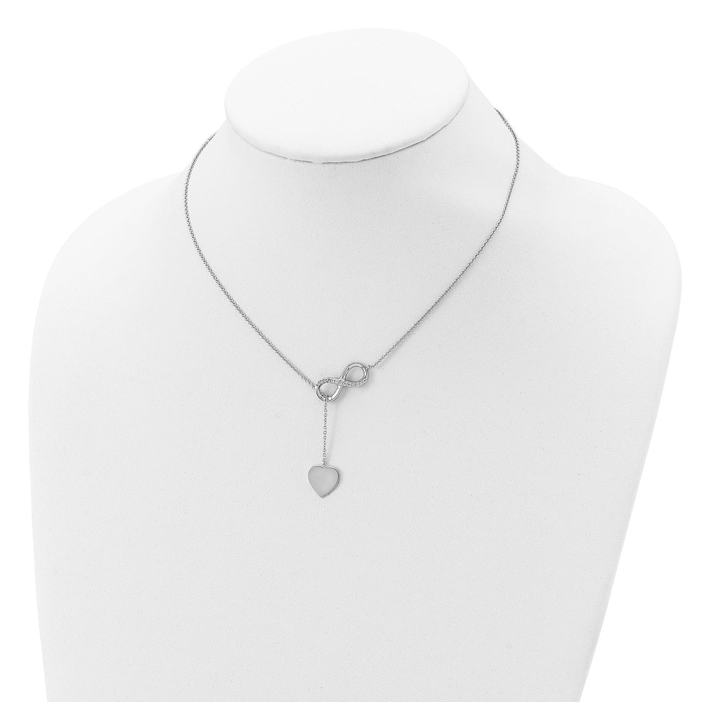 Sterling Silver RH-plated CZ Infinity/Heart With 2in ext. Y-Necklace