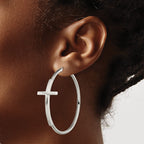 Stainless Steel Polished Cross Hoop Earrings for Women