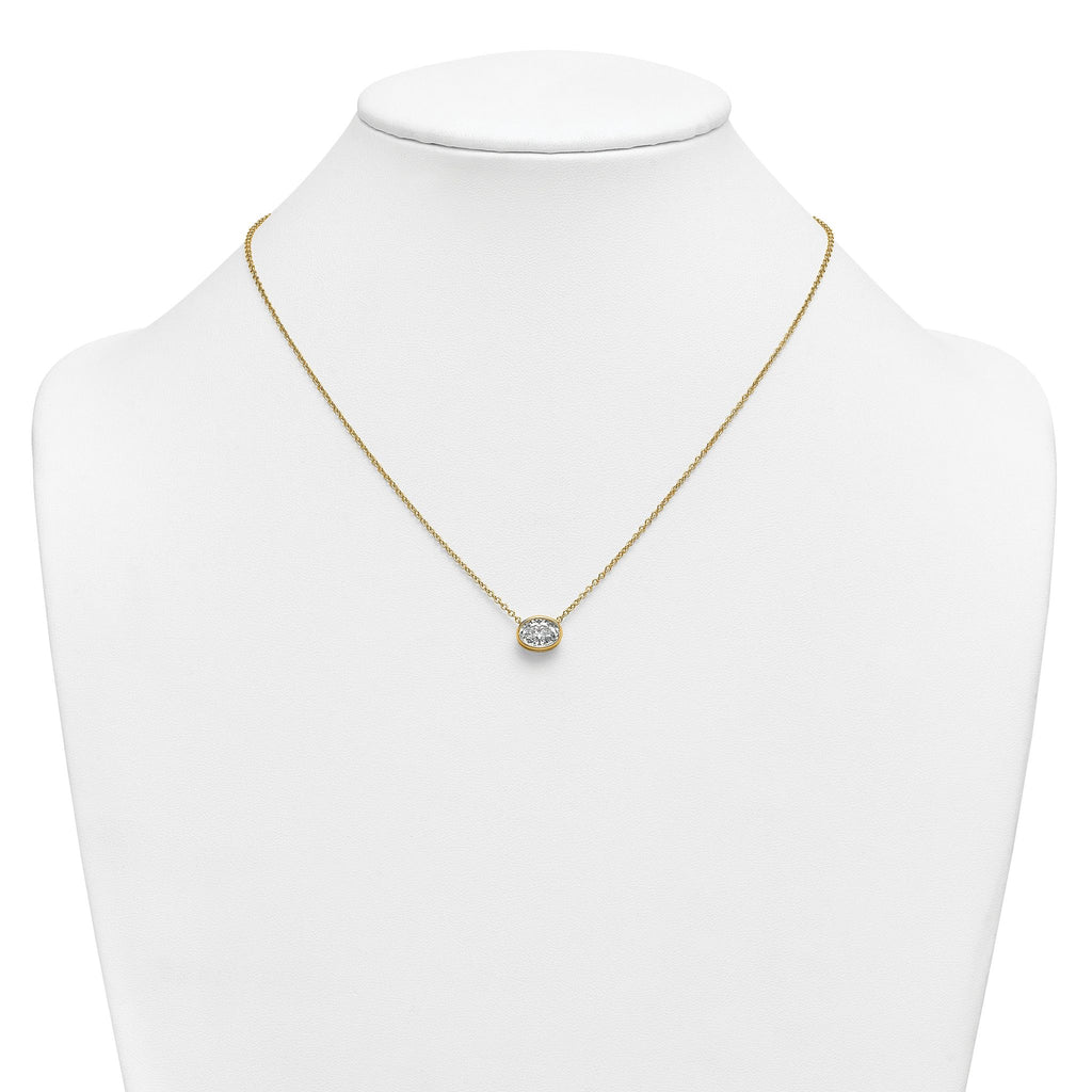 14k 1 1/2 carat Certified Lab Grown Diamond VS+ F+ Oval Complete 18 inch Bezel Set Necklace