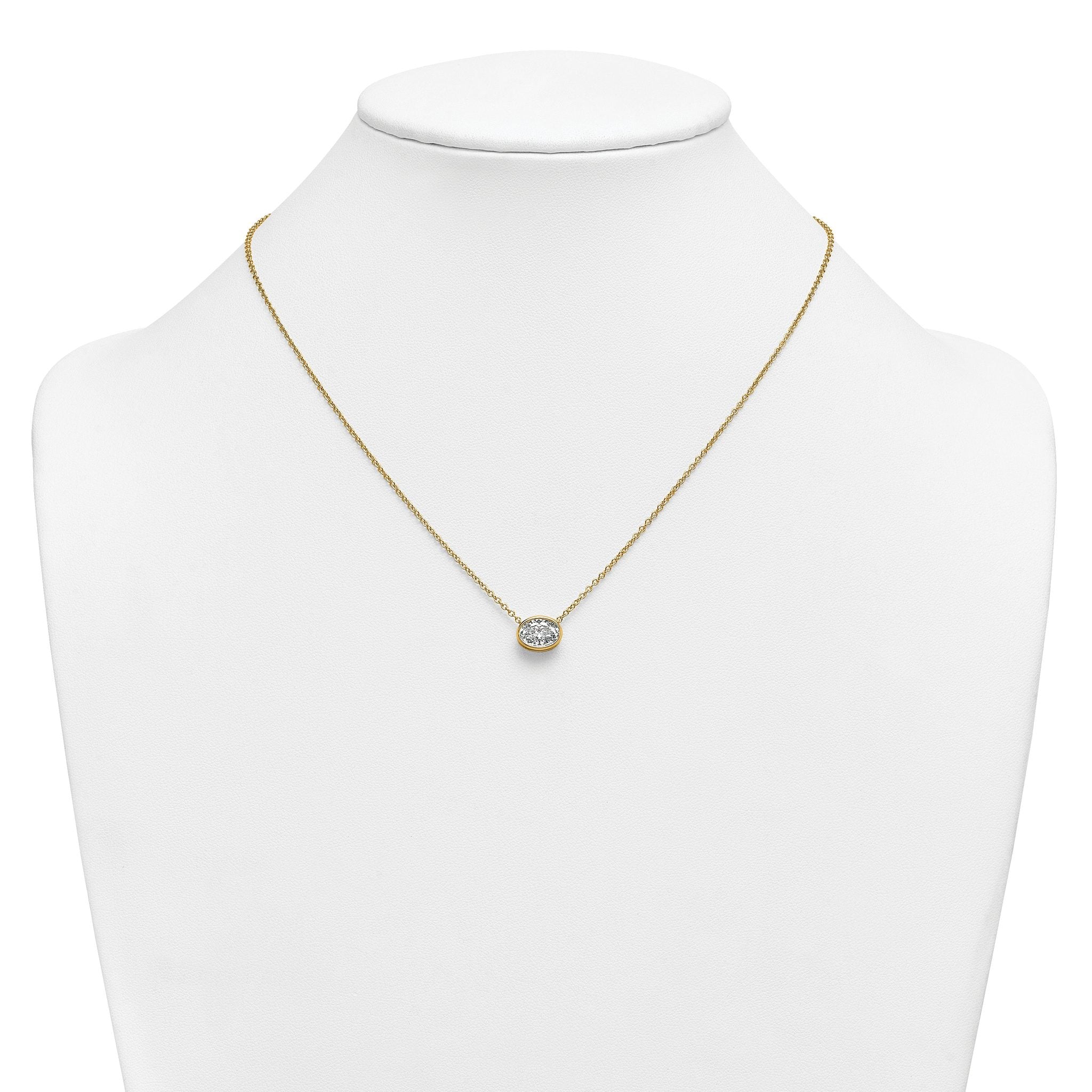 14k 1 1/2 carat Certified Lab Grown Diamond VS+ F+ Oval Complete 18 inch Bezel Set Necklace