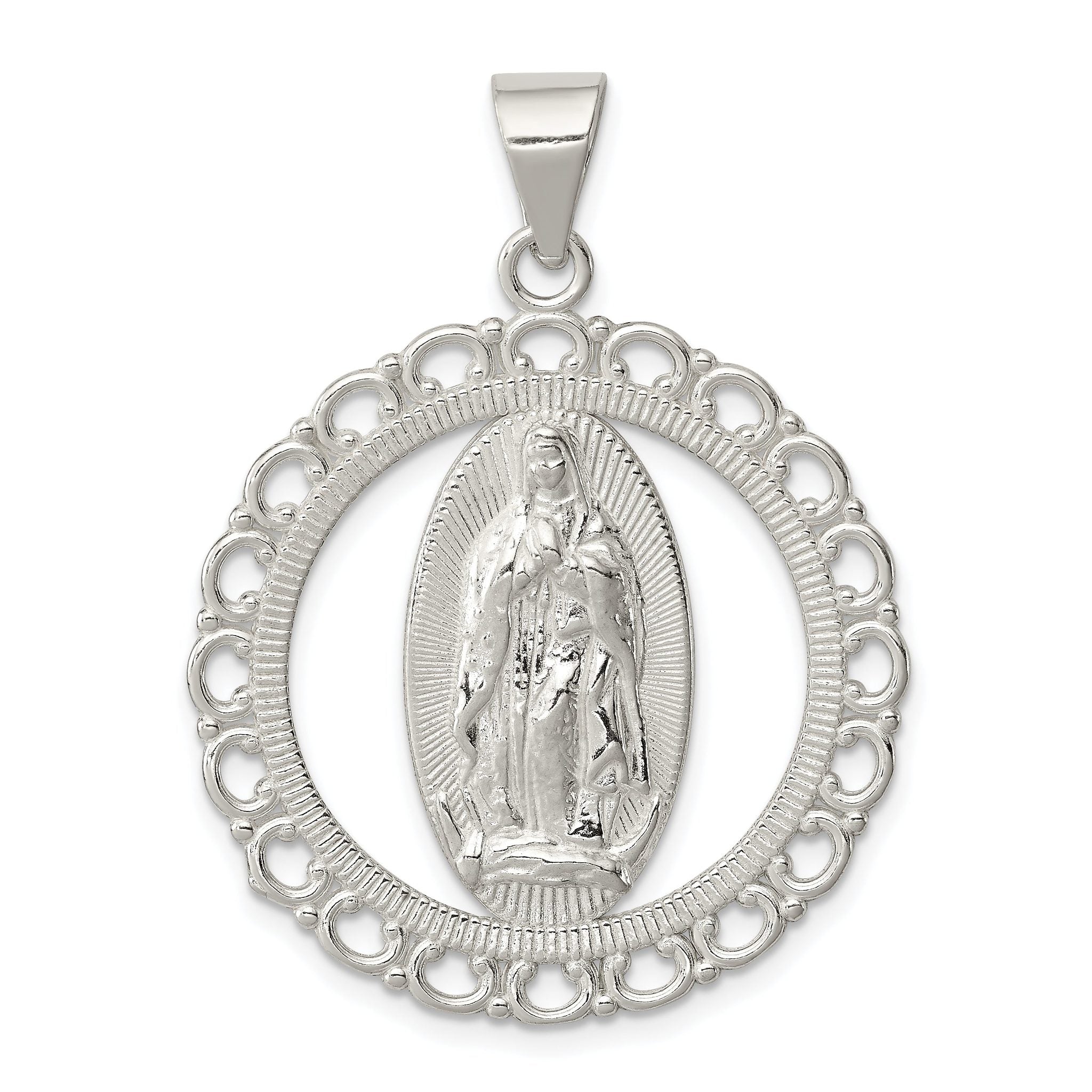 Sterling Silver Polished Religious Ruffled Circle Pendant Main image