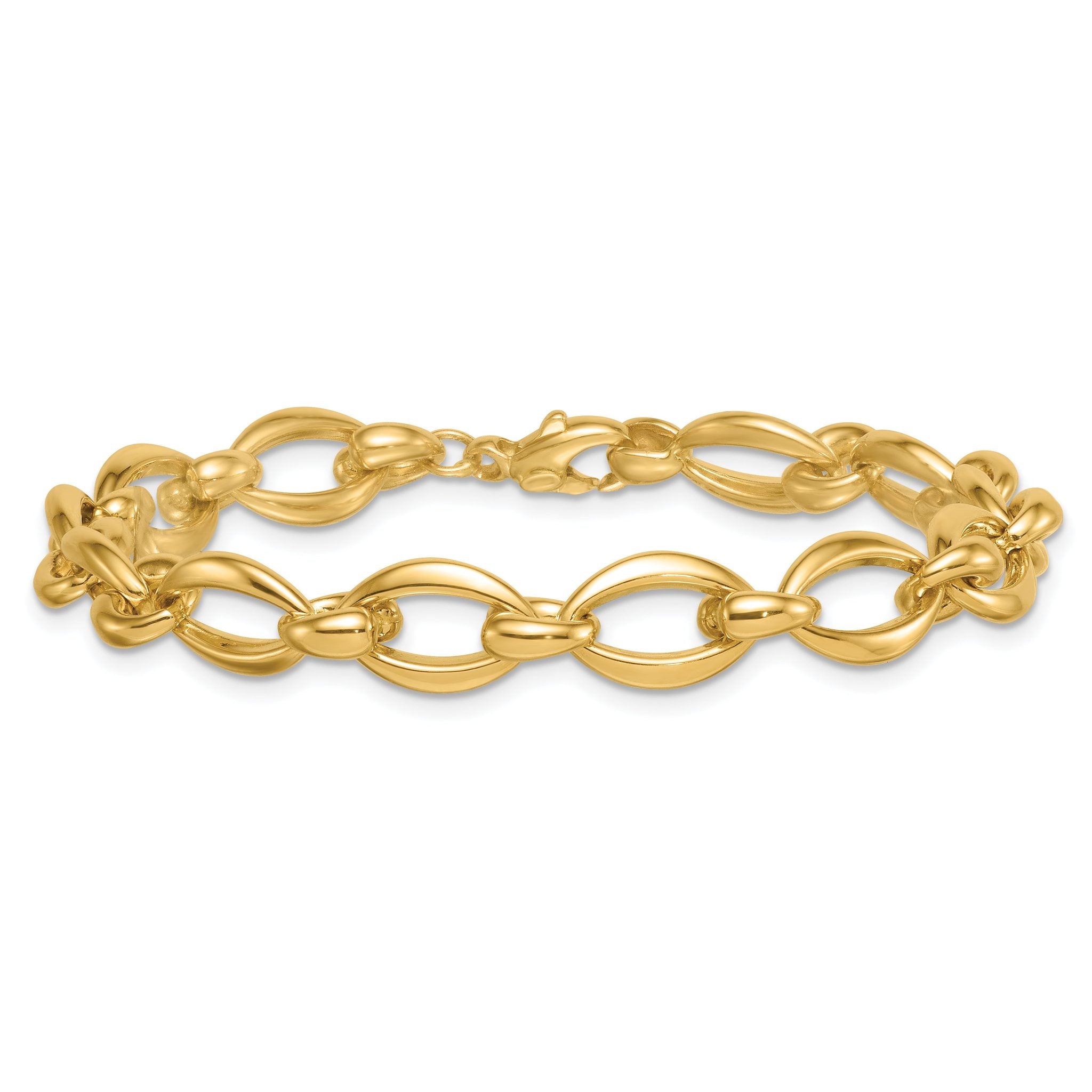14k Polished 8.75mm Round and Oval Fancy Link 7.5 inch Bracelet