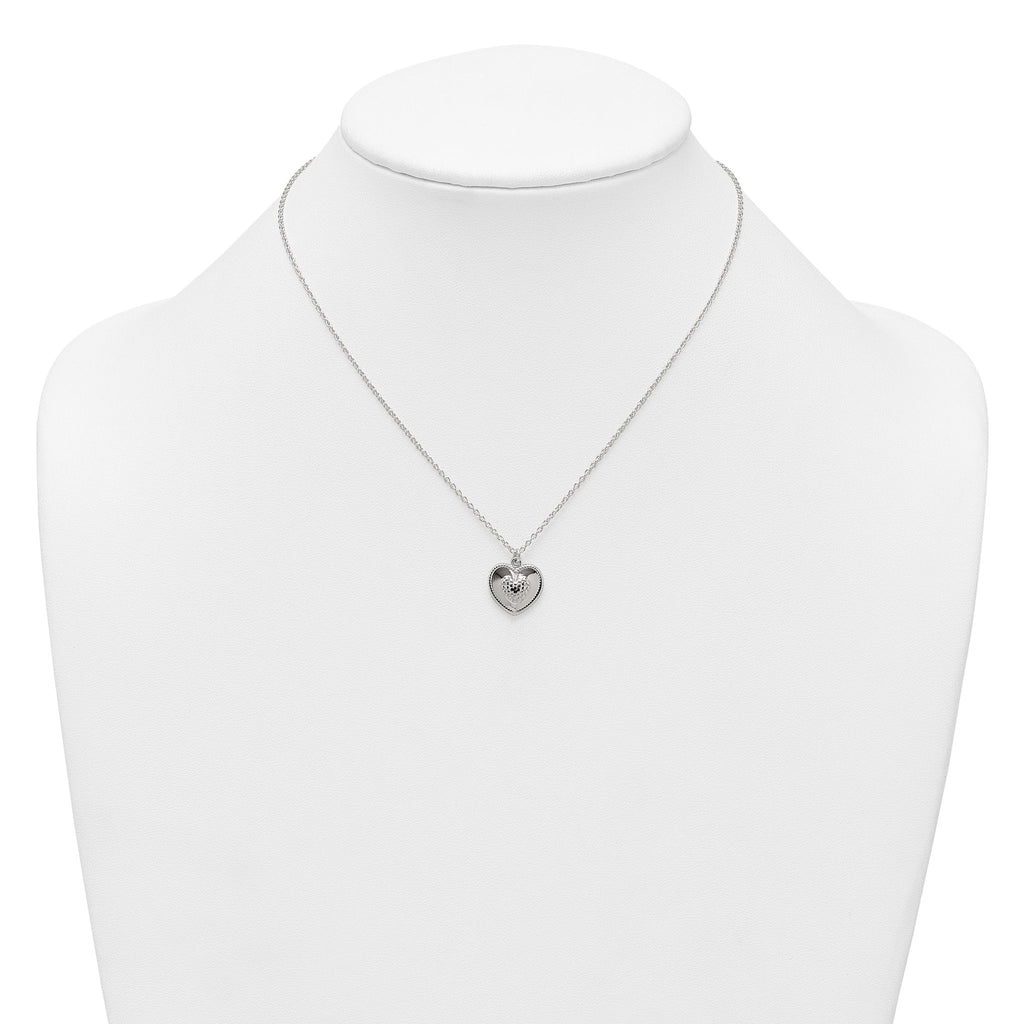 Sterling Silver Polished and Textured Heart 16 inch with 2 inch Extension Necklace