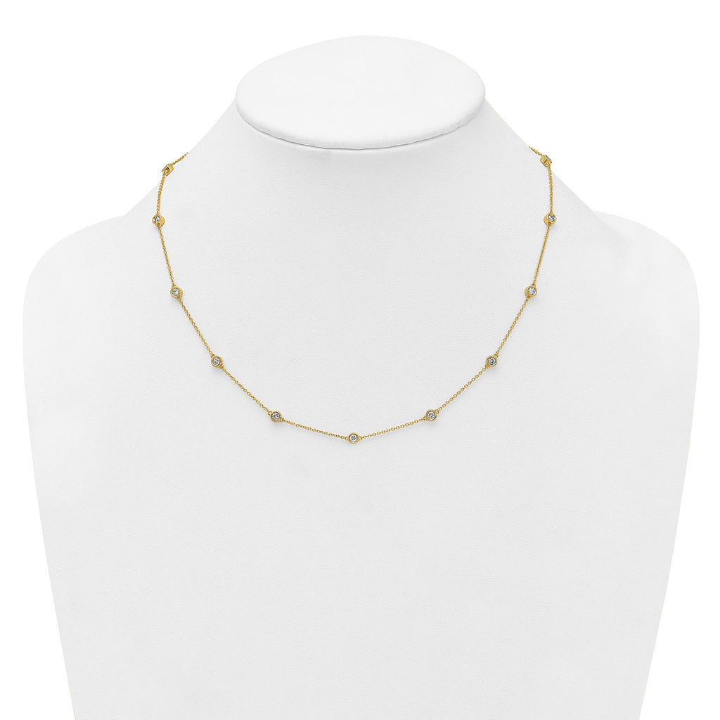 14k Complete 3/4 carat Bezel-set Diamond and Cable Chain 13-Station 16 inch Necklace
