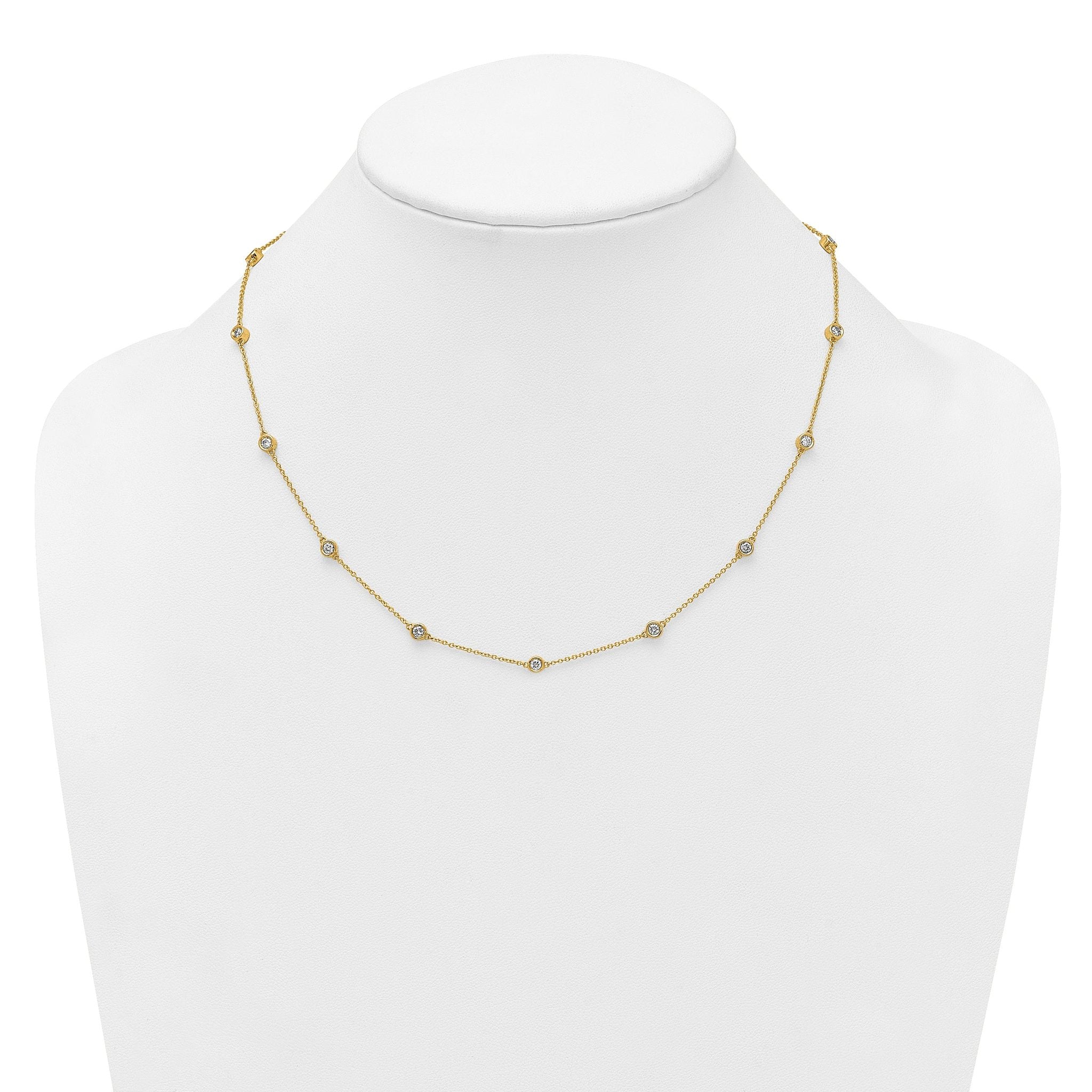 14k Complete 3/4 carat Bezel-set Diamond and Cable Chain 13-Station 16 inch Necklace