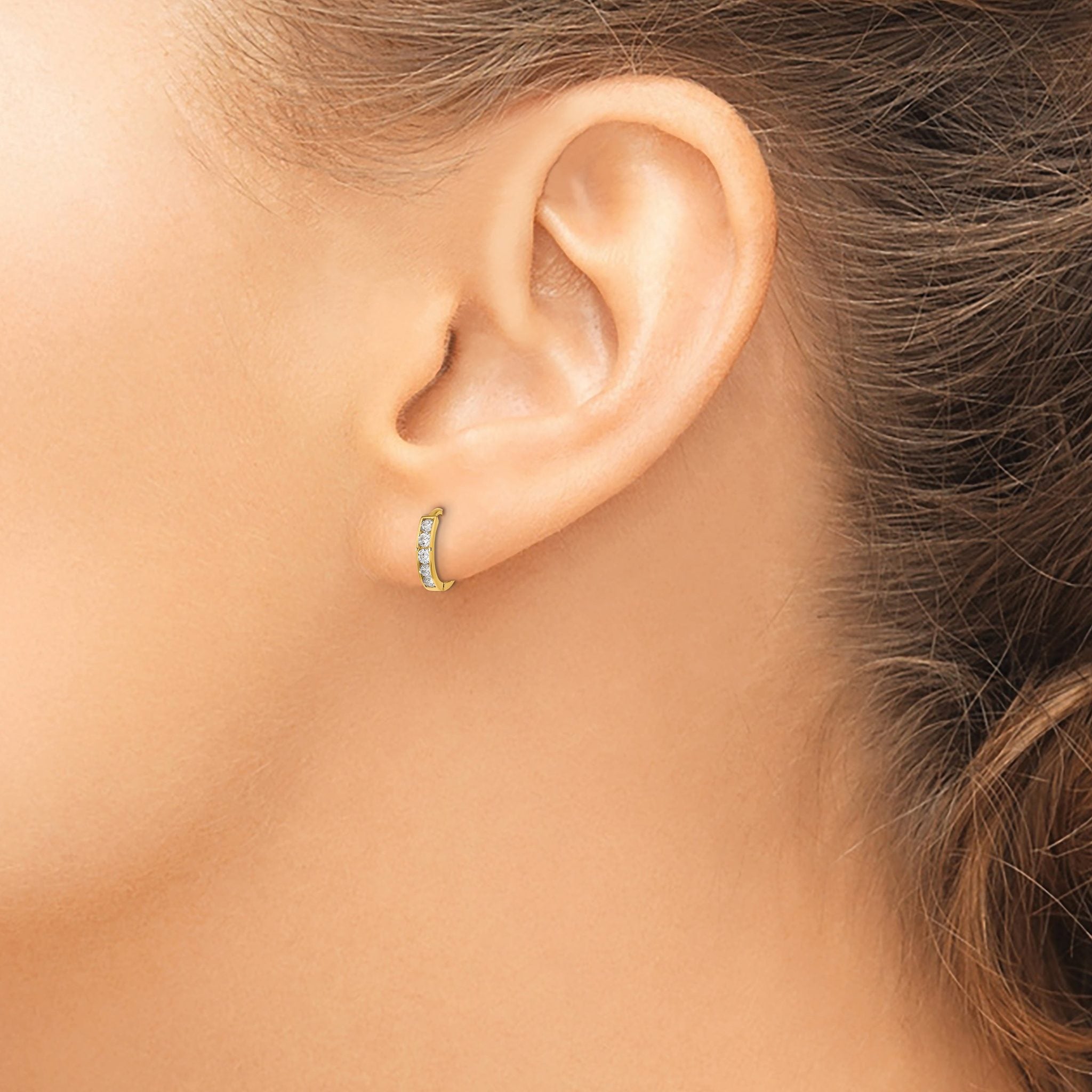 14K Gold Hinged Hoop Earrings with Cubic Zirconia Polished & Nickel-Free