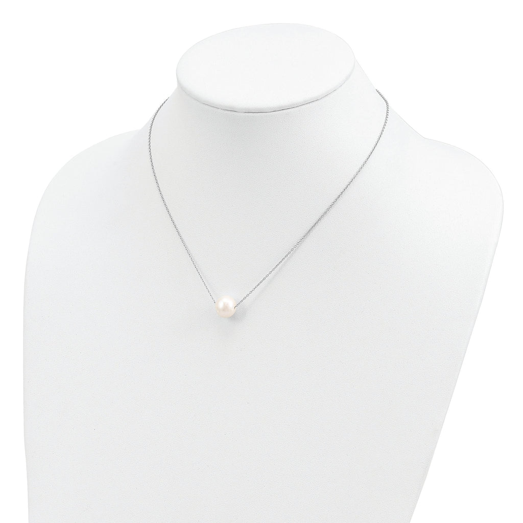 Sterling Silver Rhodium-plated 10-11mm White Near Round FWC Pearl Necklace
