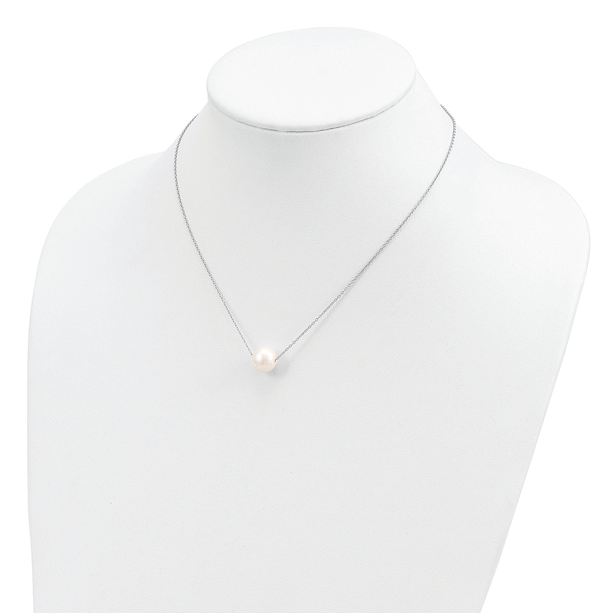 Sterling Silver Rhodium-plated 10-11mm White Near Round FWC Pearl Necklace