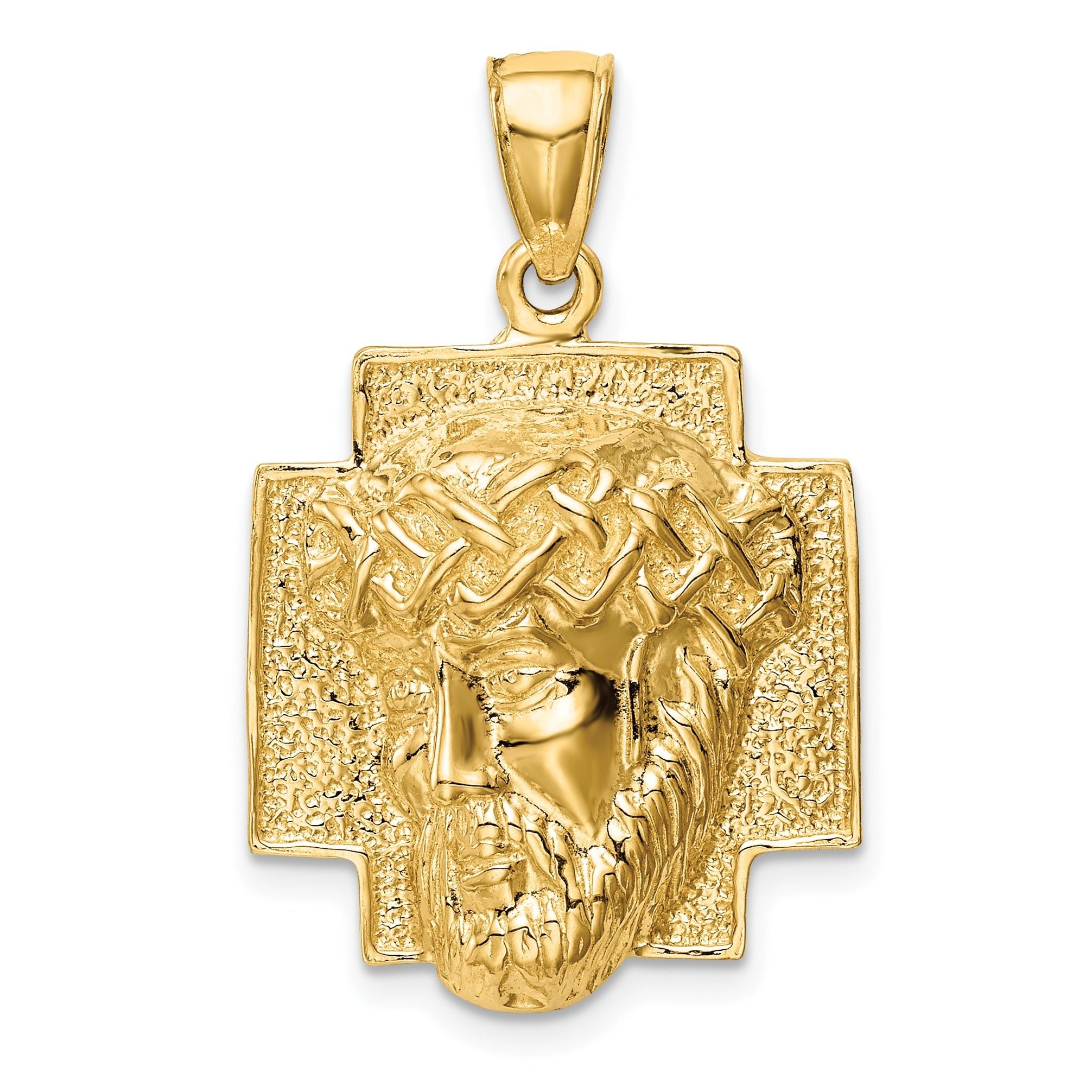 10K Gold Polished 2-D Large Jesus Head with Crown Pendant Main image