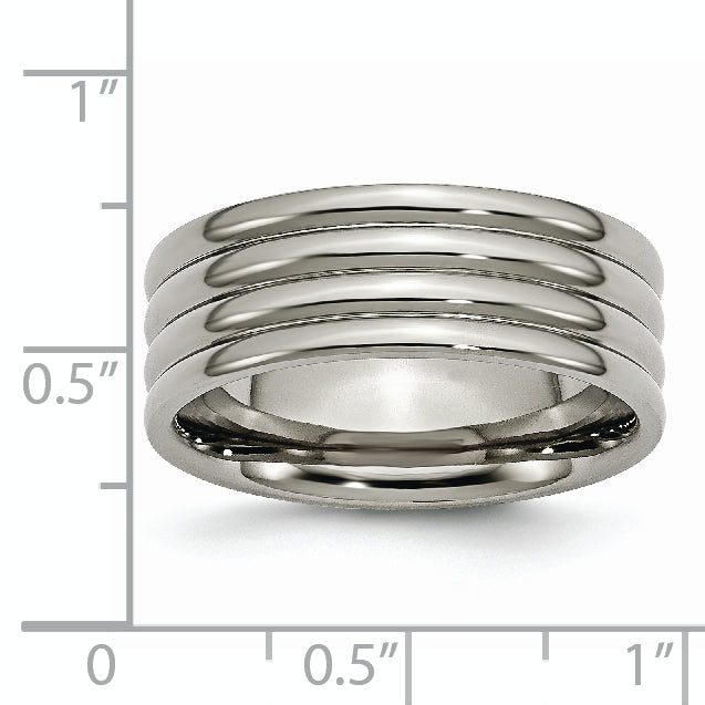 Grooved Wedding Band in Titanium, 8mm