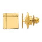 14K Gold Men's Square Tie Tac with Polished Grooved Design