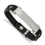 Stainless Steel Polished Scratch Finished Black Leather Adjustable ID Bracelet for Men