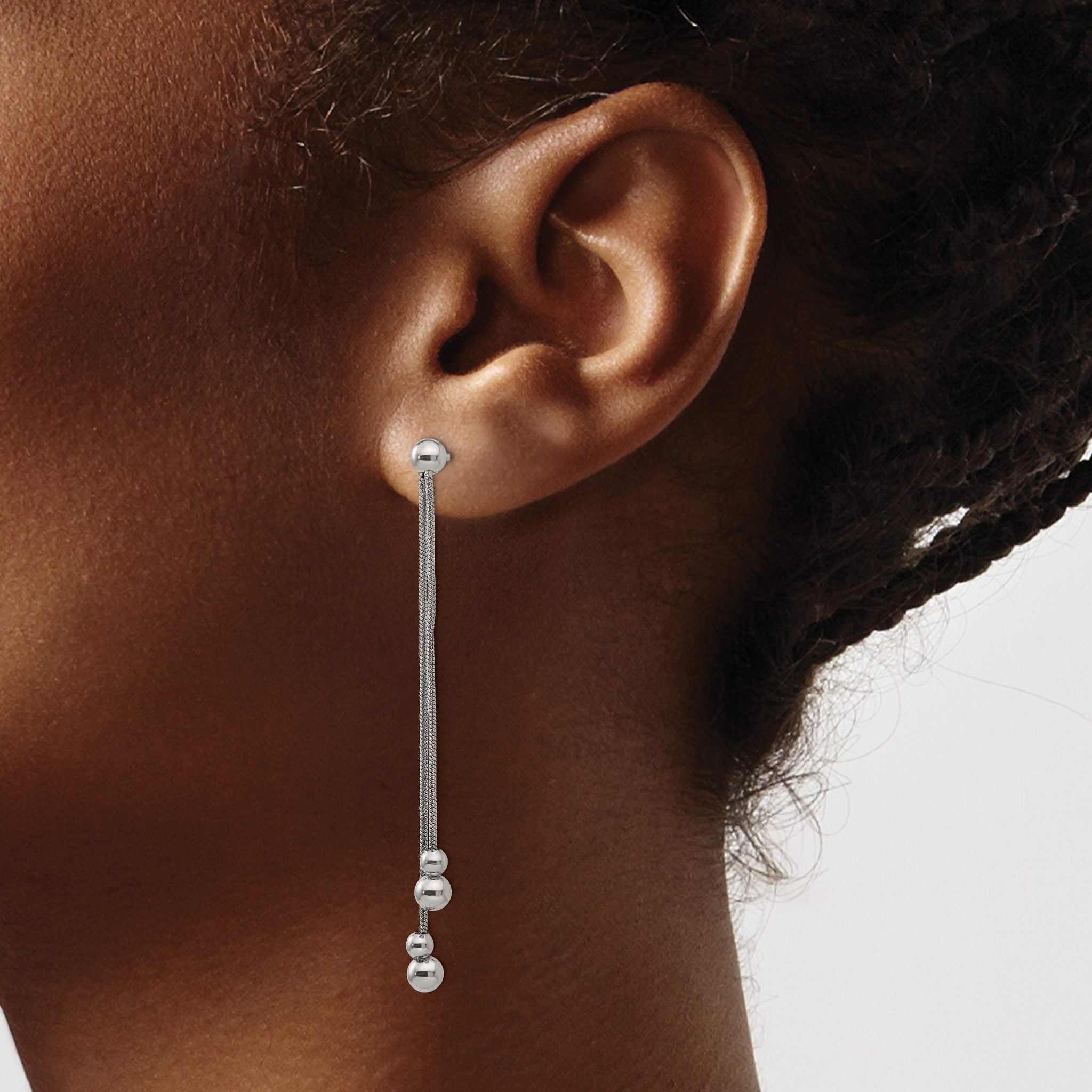 Stainless Steel Polished Beaded Drop Dangle Earrings for Women