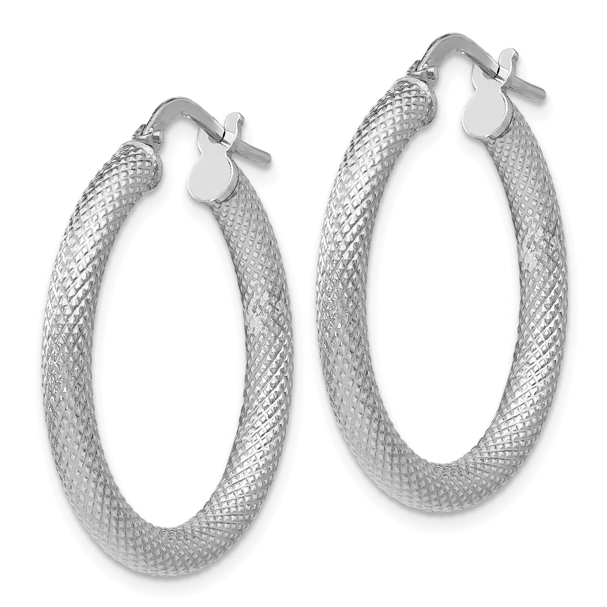 Sterling Silver 925 Textured Hoop Earrings with Rhodium Finish Secondary image