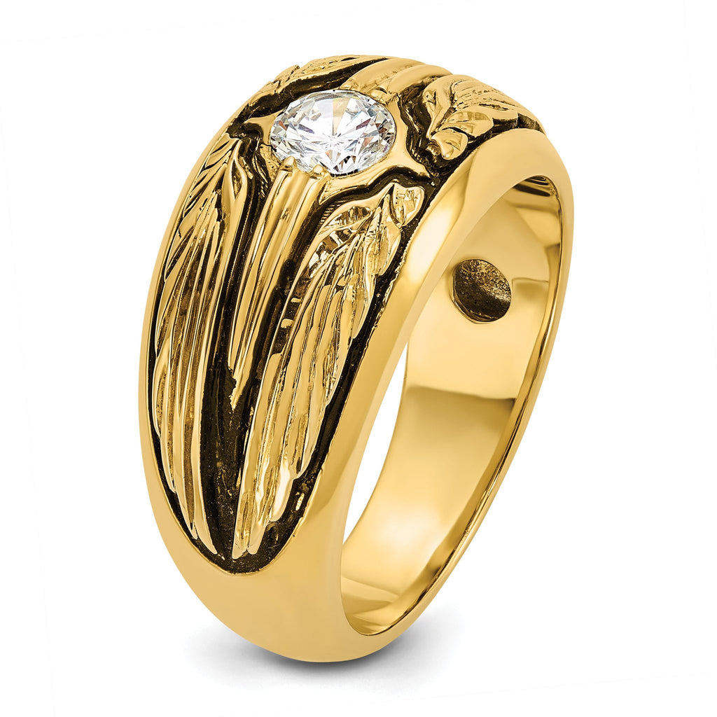 14k Polished and Textured Mens Solitaire Ring Mounting, Mounting Only