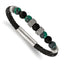 Stainless Steel Antiqued and Polished Black Agate and Green Tiger's Eye Beads Black Leather Bracelet for Men